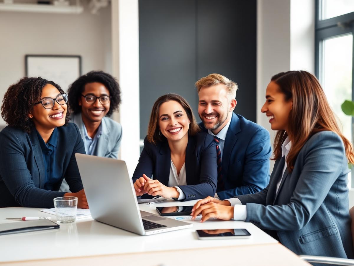A coach and clients meeting in a bright office during a career session